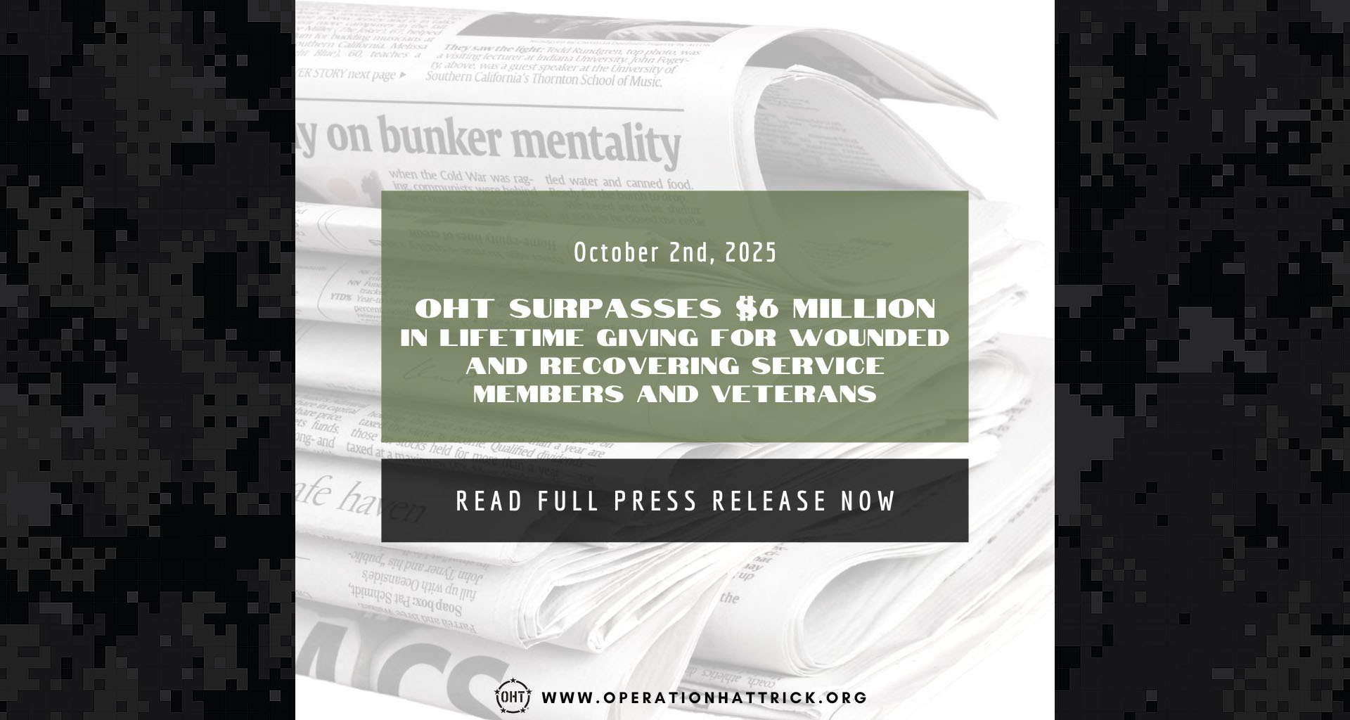 Operation Hat Trick (OHT) surpasses $6 million in lifetime giving for wounded and recovering service members and veterans