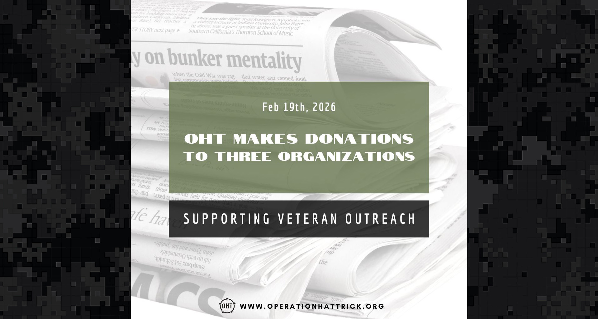 Operation Hat Trick (OHT) Makes Donations to Three Organizations Supporting Veteran Outreach
